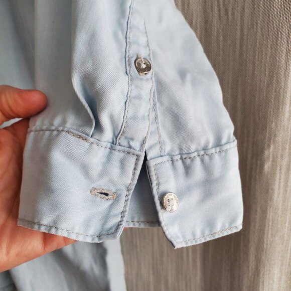 CALVIN KLEIN Chambray Denim Shirt Dress Roll-up Sleeve Zip Up Drawstring *READ - Picture 4 of 10